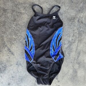 TYR Women's Black One Piece with Blue Accents SIZE 34